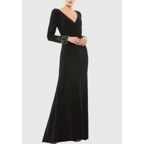 Mac Duggal #55712 - Embellished Long Sleeve Evening Gown-Black-Size 4